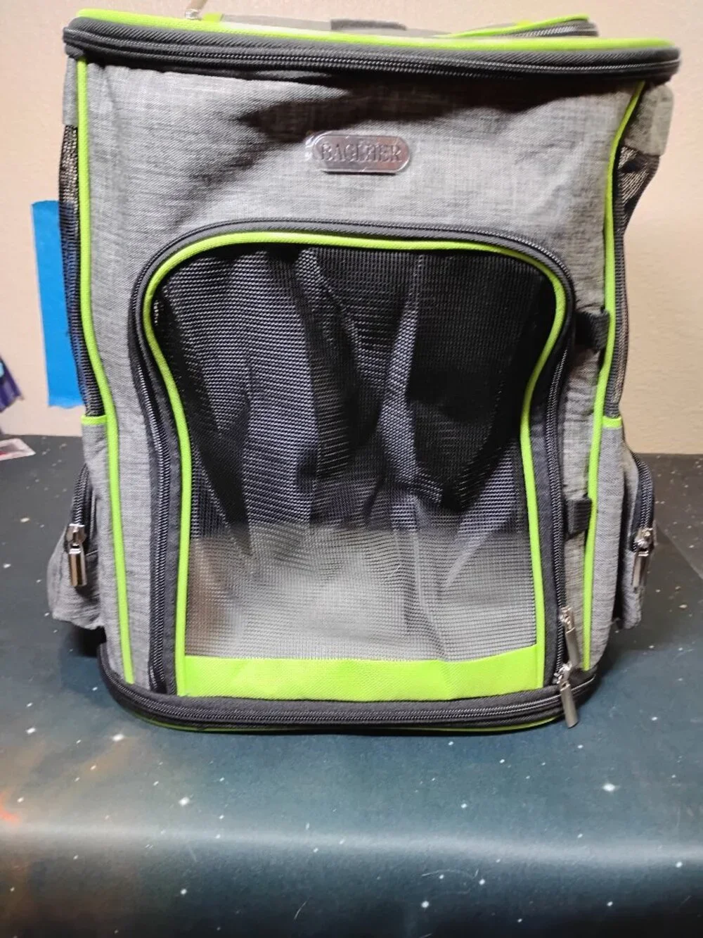 Baglher Pet Backpack Carrier Grey Lime Green Mesh Travel Bag for Small Cat Dog